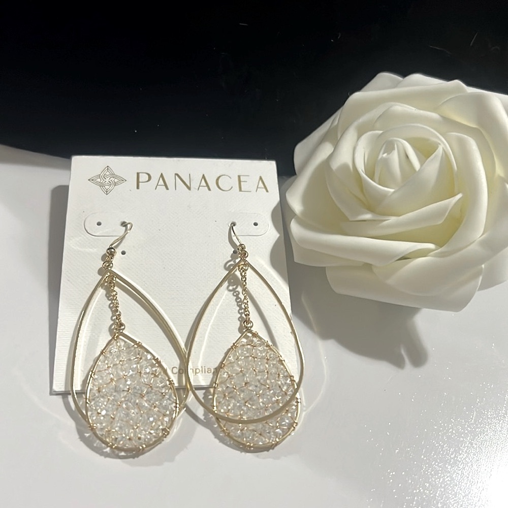 Panacea double oval drop earrings dangling with clear beaded sparkly Center new